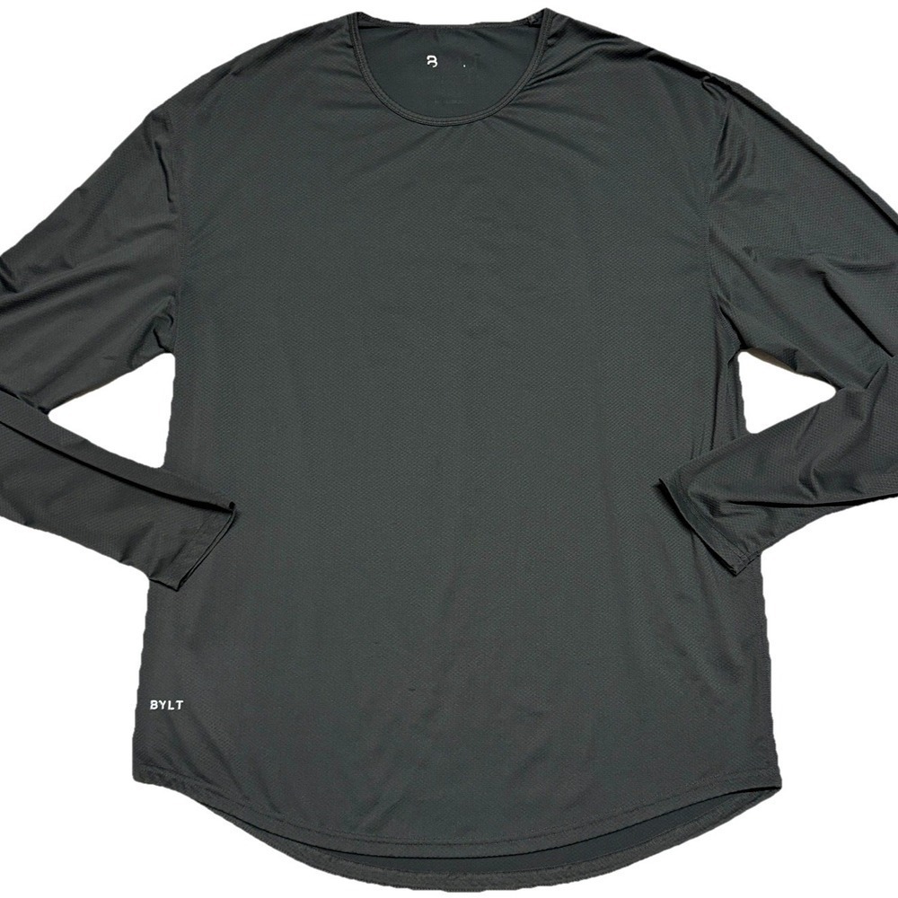 BYLT Premium Basics Shirt Long Sleeve Drop Cut Gray Mens XL Minimalist Active